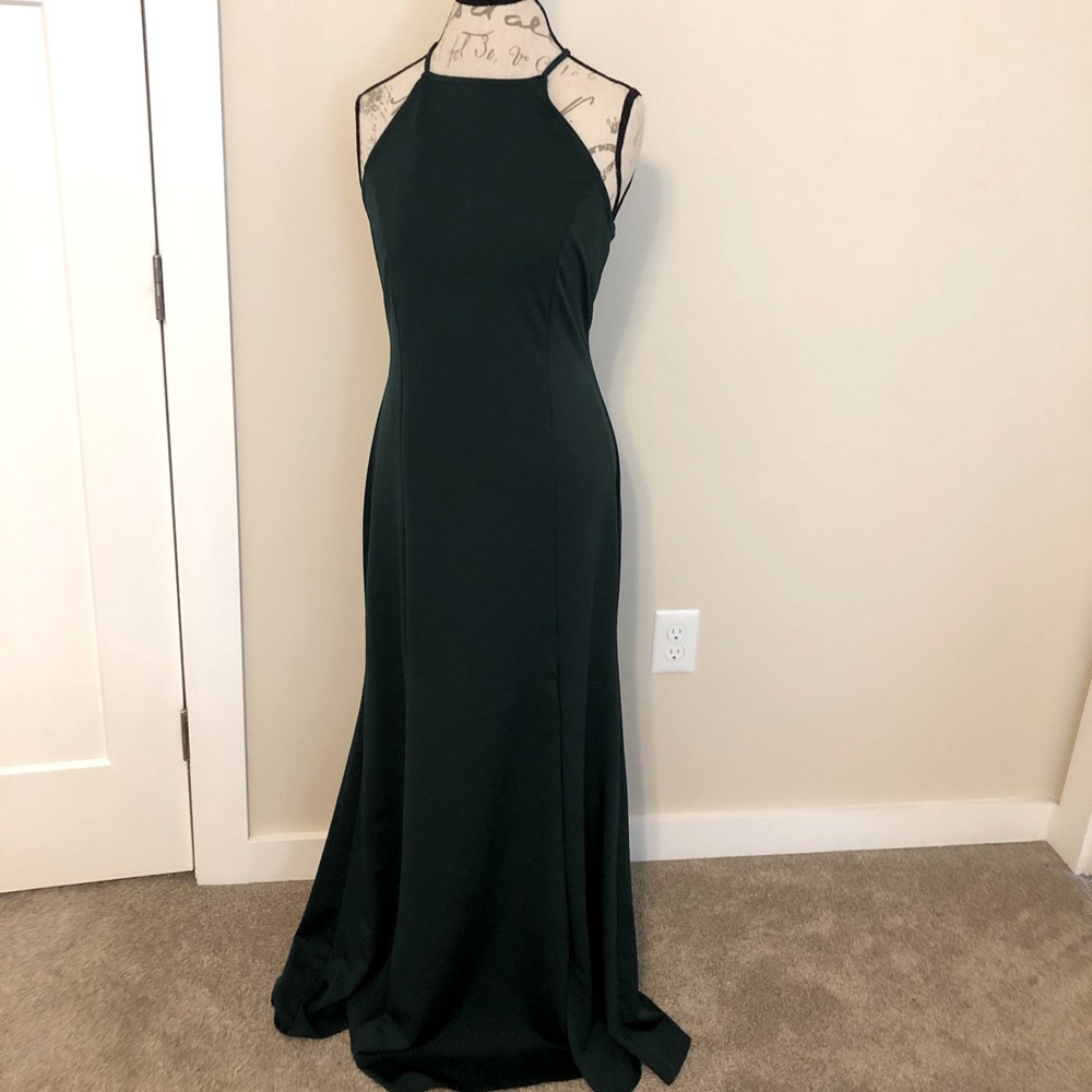 Beautiful dark green, form fitting, maxi dress!